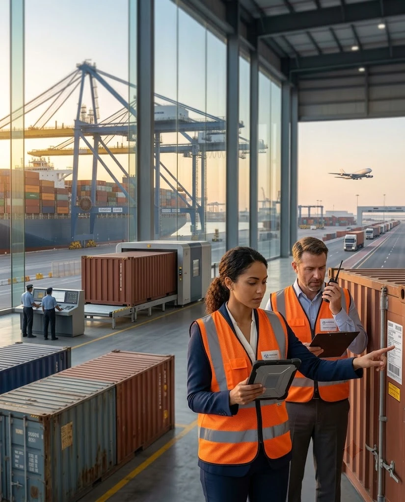 Customs clearance and cargo documentation at a port
